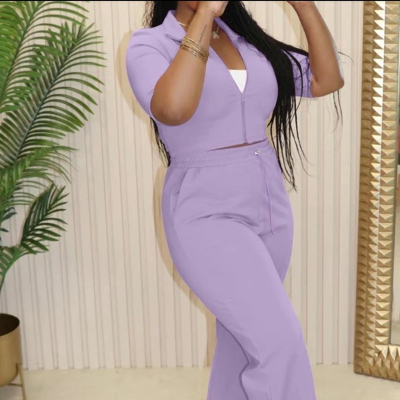 Pants - Women’s Fall Solid Zipper Pants Two Piece Set